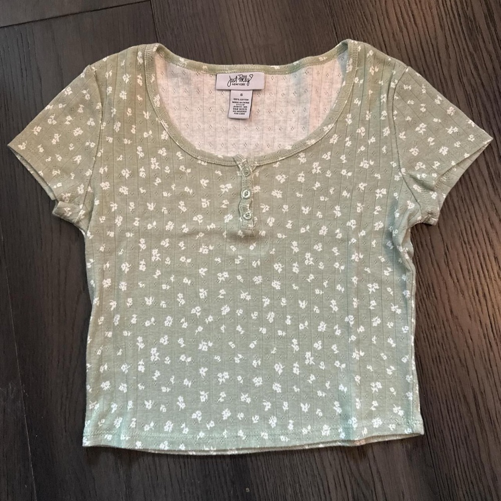 Just Polly Moss Green Floral Crop Top